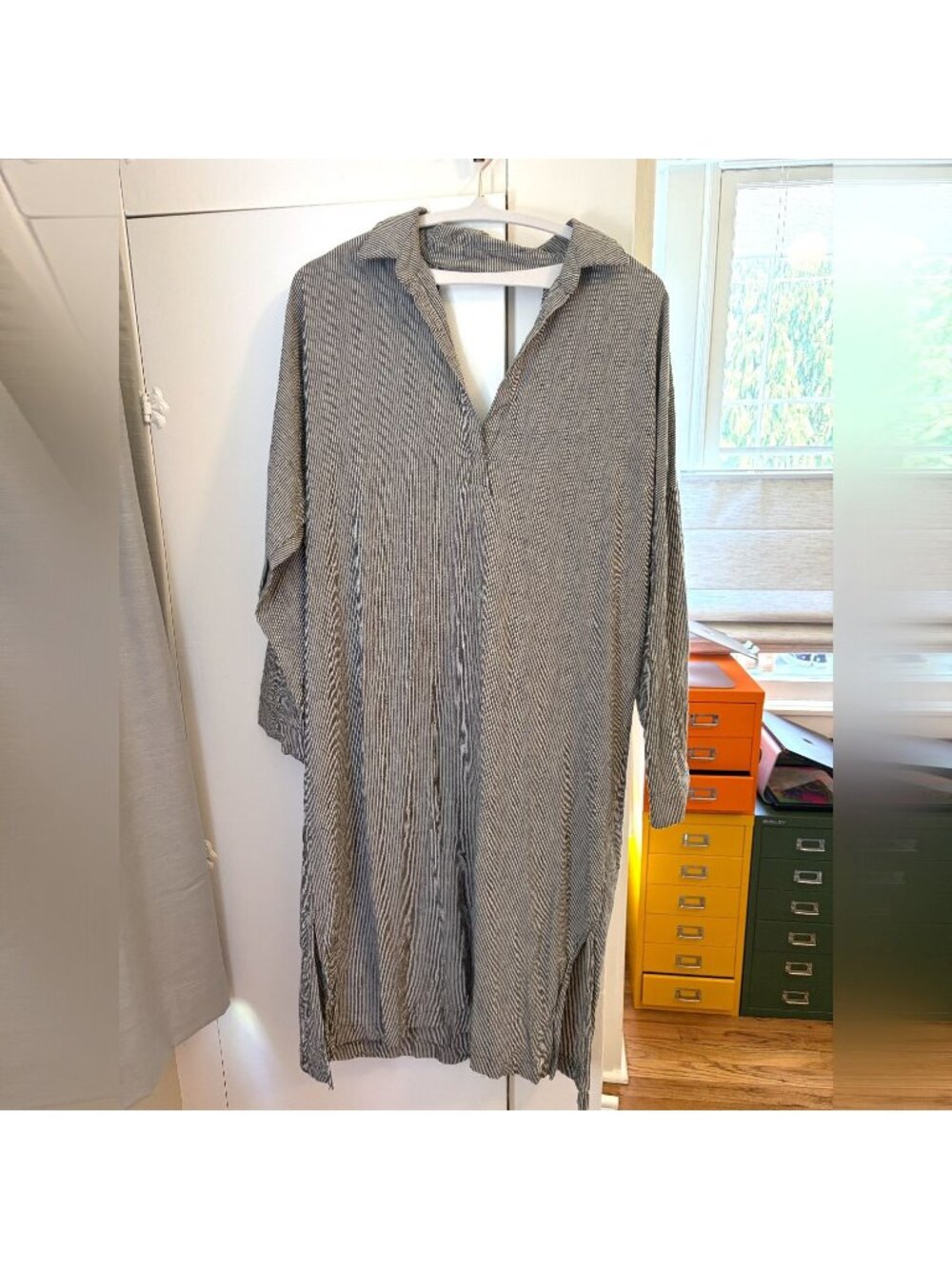It Is Well LA Linen Pinstripe Midi Dress Size L